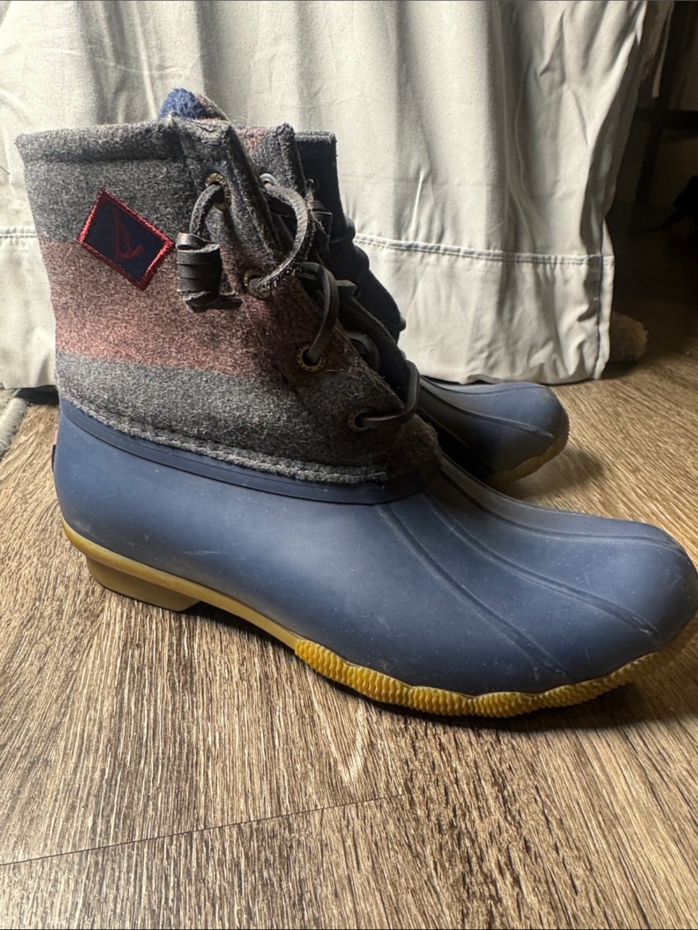 Navy Rubber Duck Boot with Gray Wool Upper